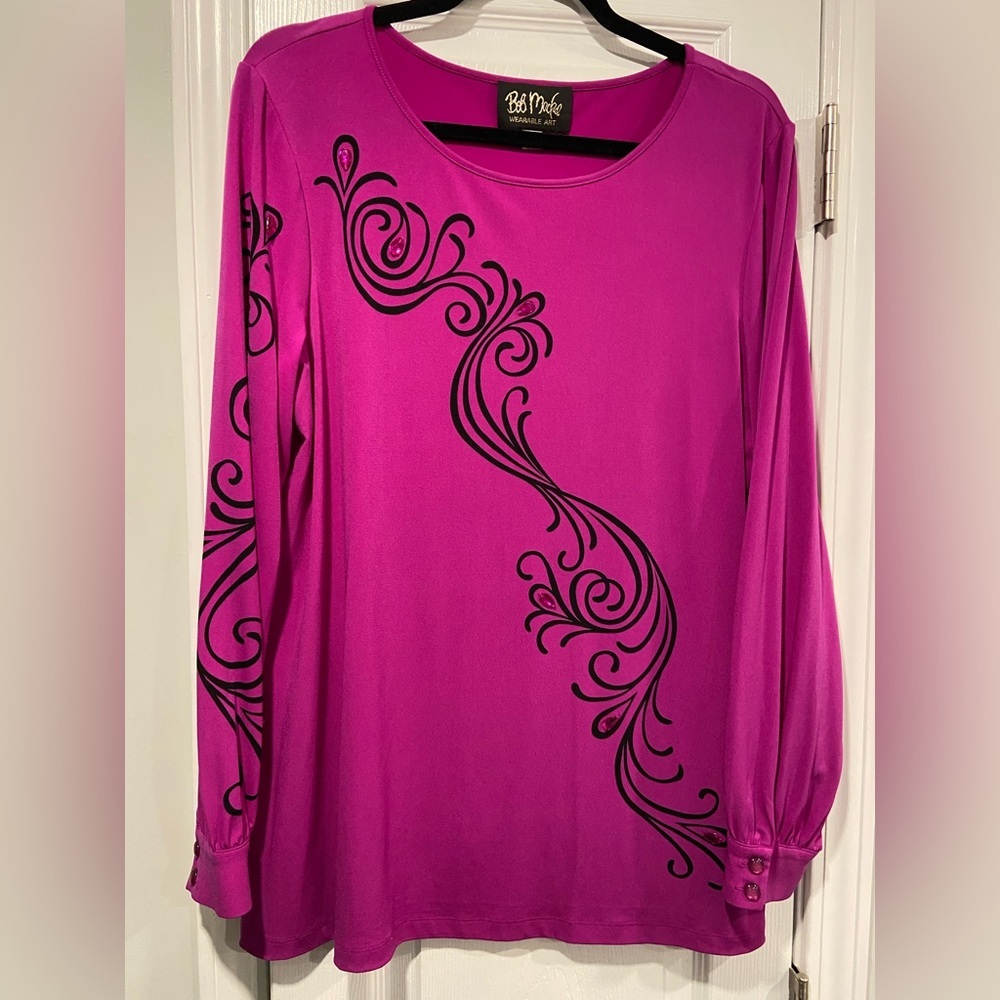 Bob Mackie Pink Blouse with Black Swirl Design